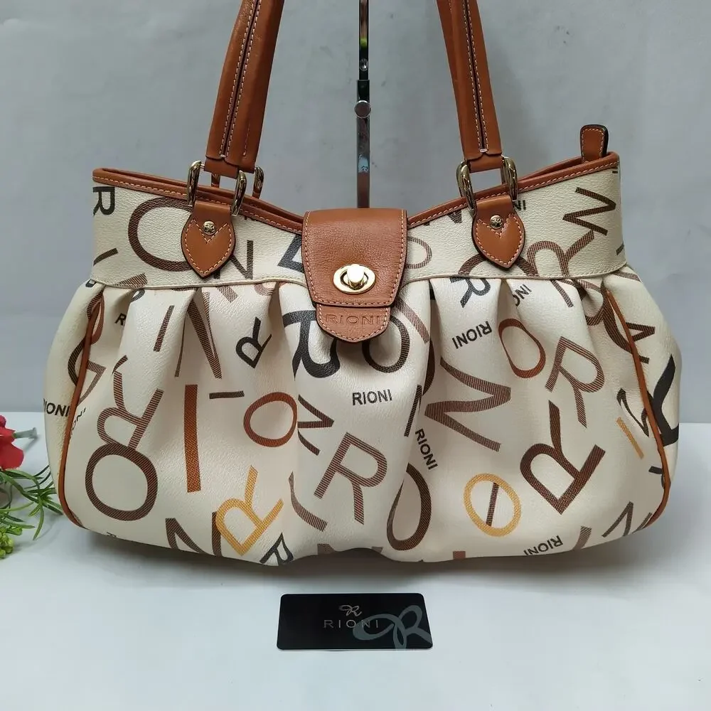 Rioni Kenzie Multicolor Leather Double Handles Turnlock Ruffled Shoulder Satchel